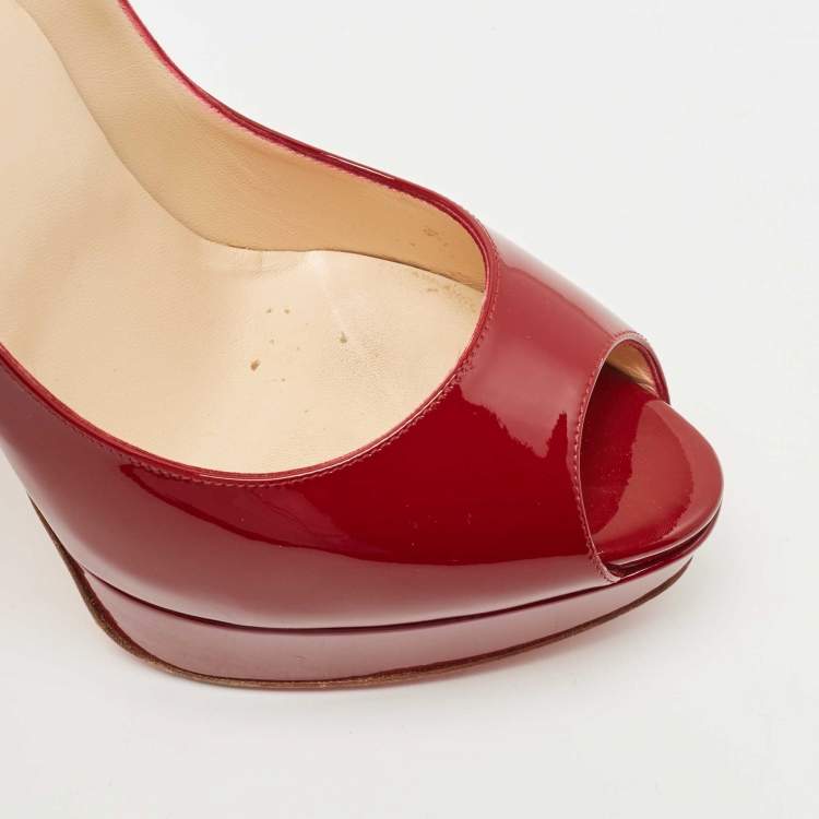Pre Owned Christian Louboutin Burgundy Patent Leather Lady Peep Pumps Size 41