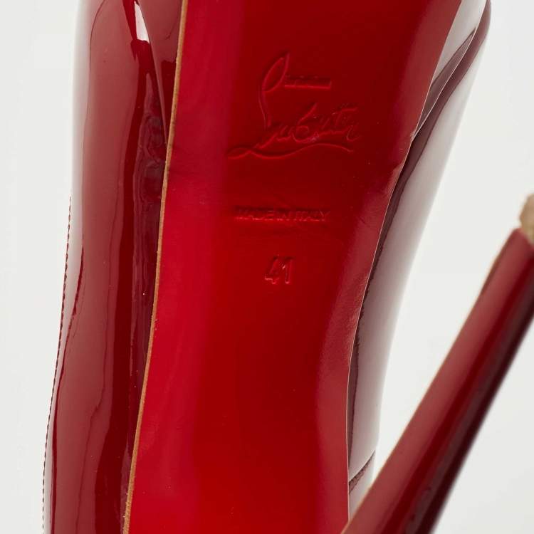 Pre Owned Christian Louboutin Burgundy Patent Leather Lady Peep Pumps Size 41