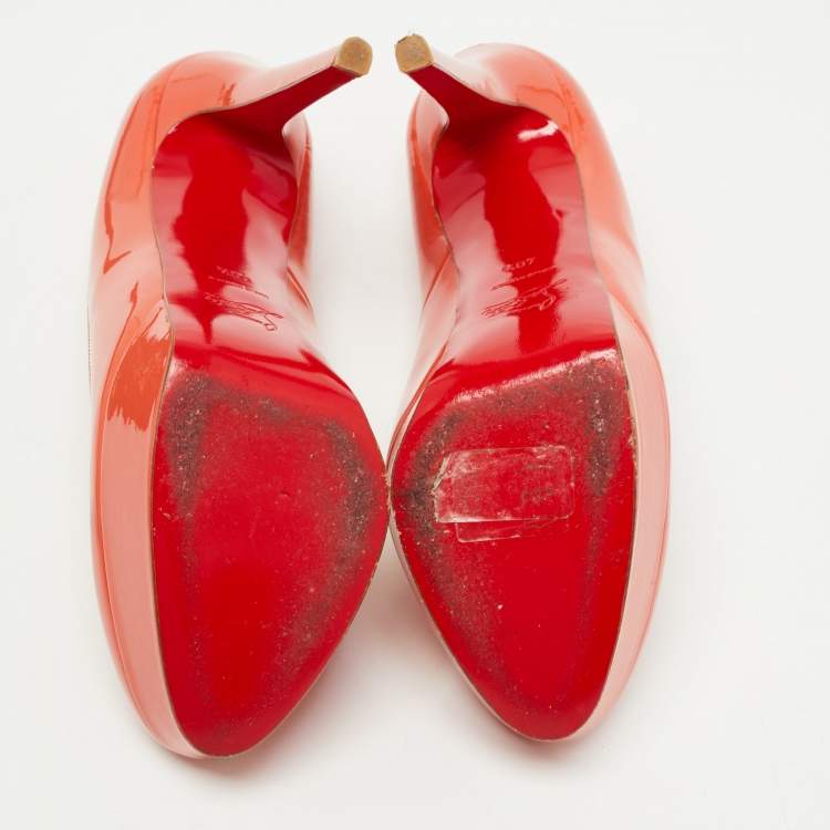 Pre Owned Christian Louboutin Orange Patent Leather Bianca  Pumps Size 40.5