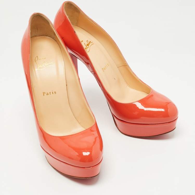 Pre Owned Christian Louboutin Orange Patent Leather Bianca  Pumps Size 40.5