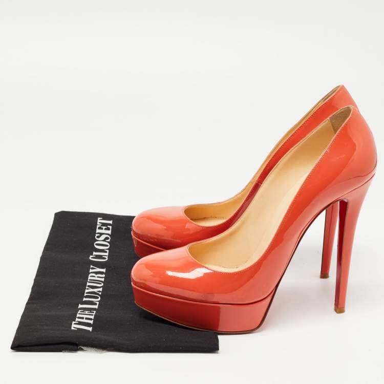 Pre Owned Christian Louboutin Orange Patent Leather Bianca  Pumps Size 40.5