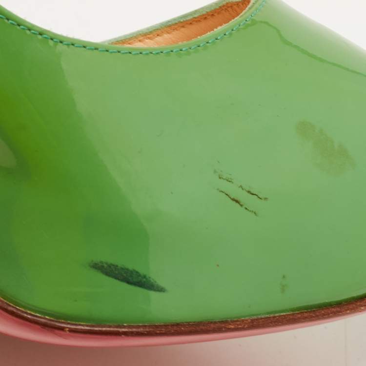 Pre Owned Christian Louboutin Green Patent Leather Very Prive Pumps Size 38.5