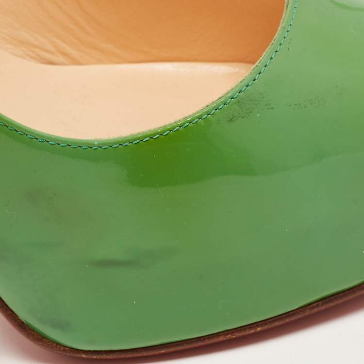 Pre Owned Christian Louboutin Green Patent Leather Very Prive Pumps Size 38.5