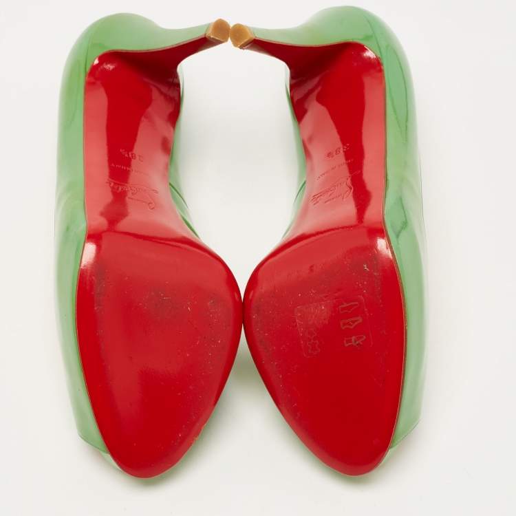 Pre Owned Christian Louboutin Green Patent Leather Very Prive Pumps Size 38.5