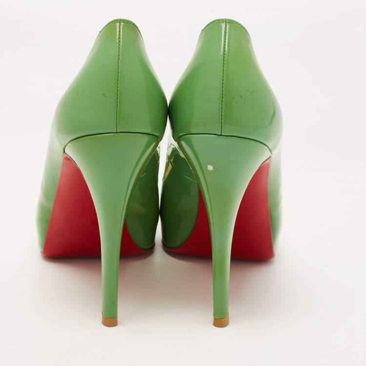 Pre Owned Christian Louboutin Green Patent Leather Very Prive Pumps Size 38.5