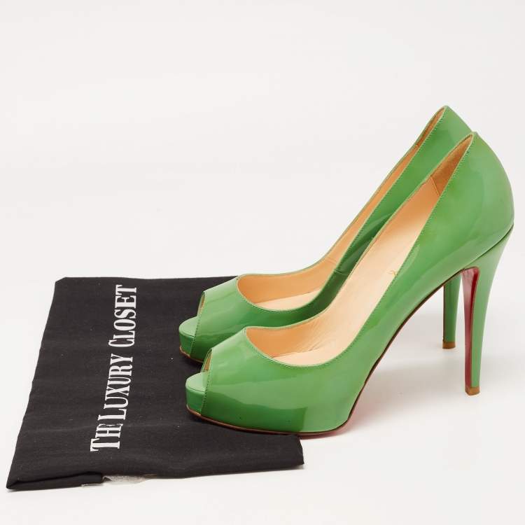 Pre Owned Christian Louboutin Green Patent Leather Very Prive Pumps Size 38.5