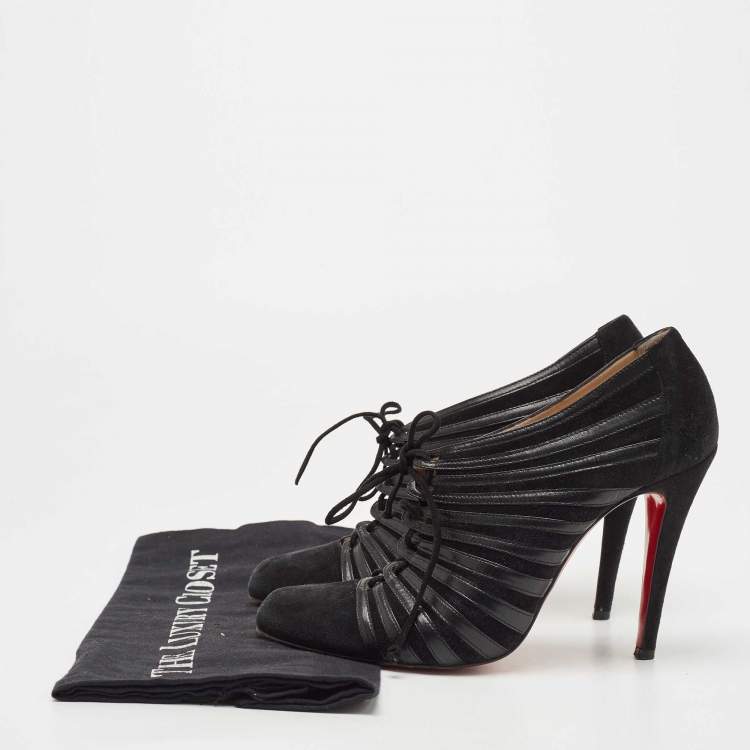 مملوكة مسبقًا Christian Louboutin Black Leather and Suede Inverness Booties Size 38.5