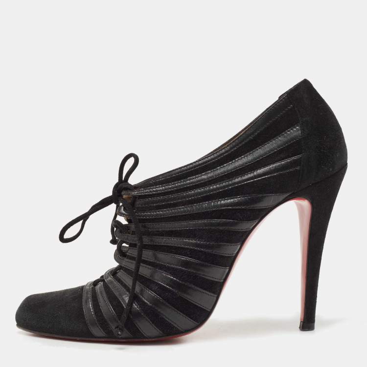 مملوكة مسبقًا Christian Louboutin Black Leather and Suede Inverness Booties Size 38.5