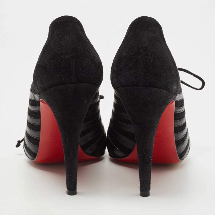 مملوكة مسبقًا Christian Louboutin Black Leather and Suede Inverness Booties Size 38.5