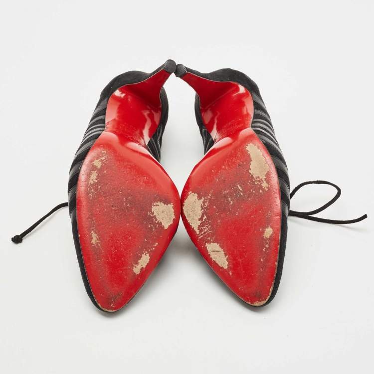 مملوكة مسبقًا Christian Louboutin Black Leather and Suede Inverness Booties Size 38.5