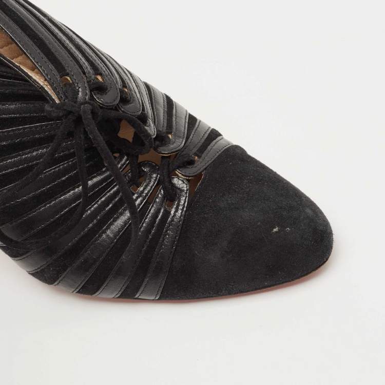 مملوكة مسبقًا Christian Louboutin Black Leather and Suede Inverness Booties Size 38.5