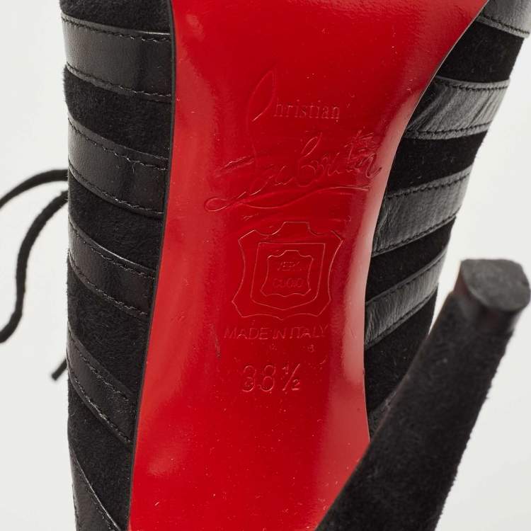 مملوكة مسبقًا Christian Louboutin Black Leather and Suede Inverness Booties Size 38.5