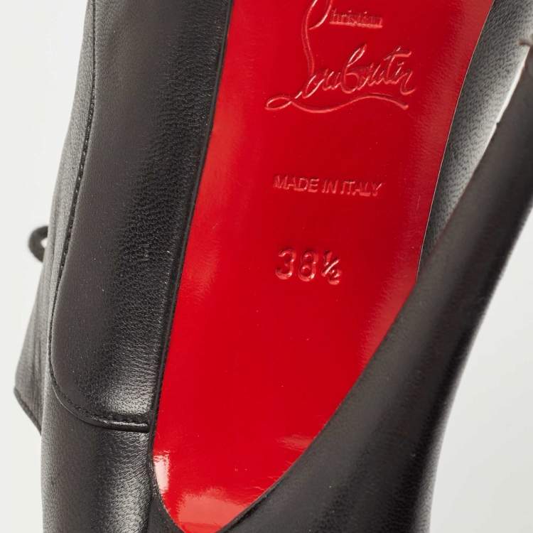 Pre Owned Christian Louboutin Black Leather Peep Toe Lace Up Booties Size 38.5