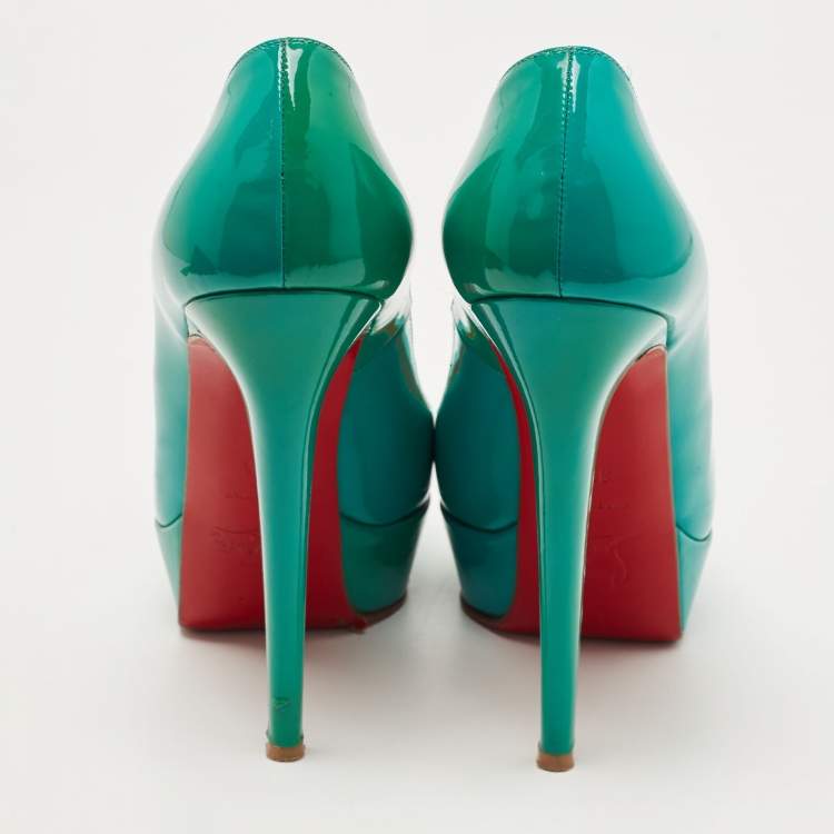 Pre Owned Christian Louboutin Green Patent Leather Bianca Pumps Size 37.5