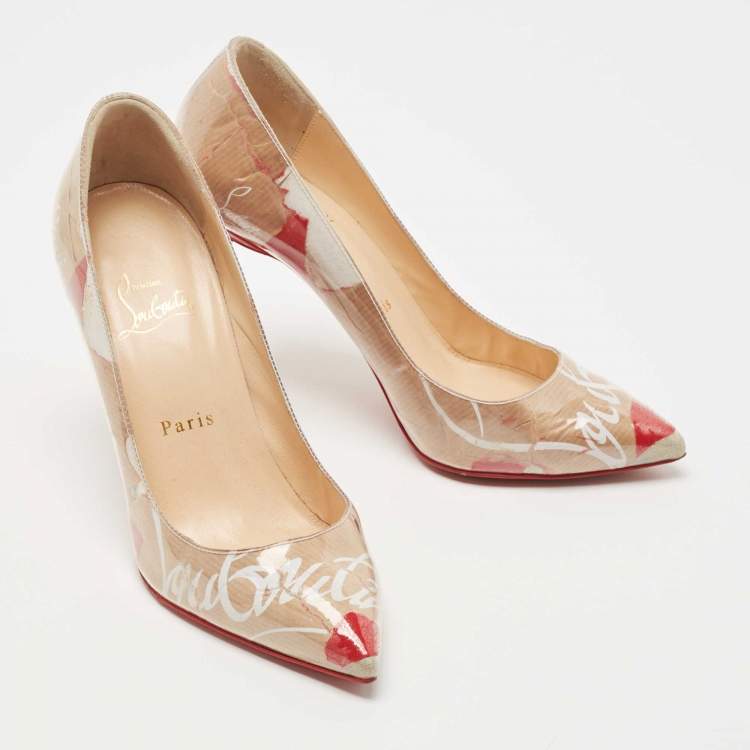 Pre Owned Christian Louboutin Brown/Red PVC Kraft Kate Pumps Size 36.5