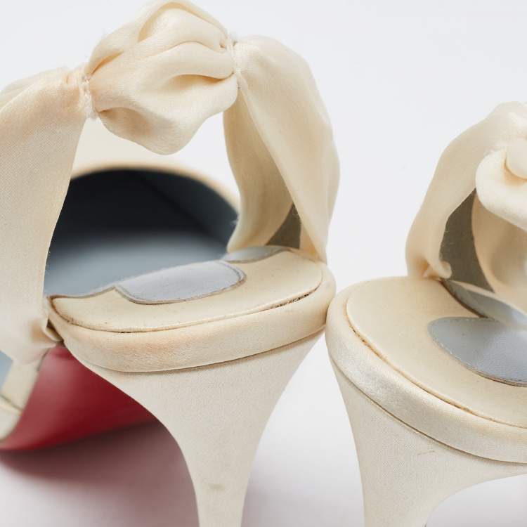 Pre Owned Christian Louboutin White Satin Slingback Pumps Size 36.5