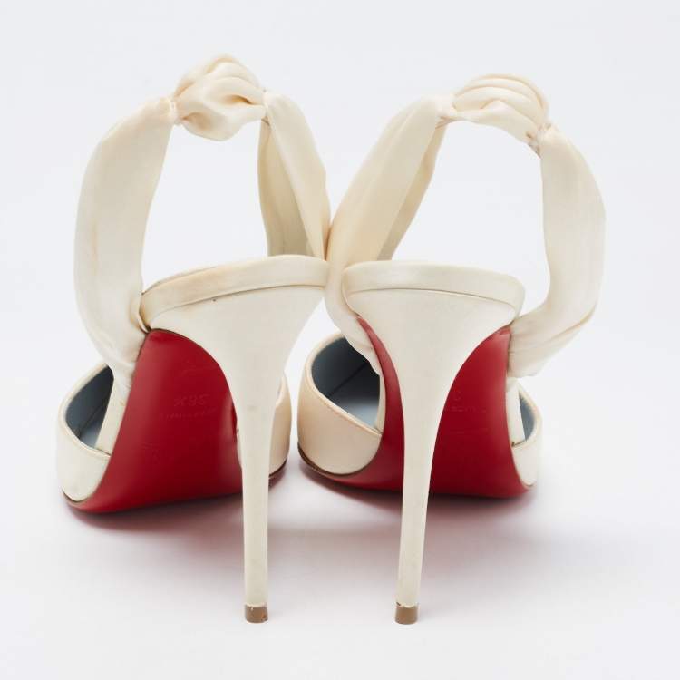 Pre Owned Christian Louboutin White Satin Slingback Pumps Size 36.5