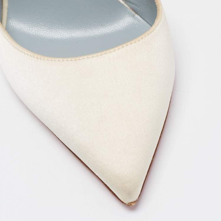 Pre Owned Christian Louboutin White Satin Slingback Pumps Size 36.5