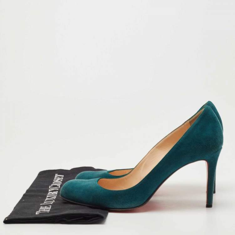 Pre Owned Christian Louboutin Teal Suede Simple Pumps Size 40.5