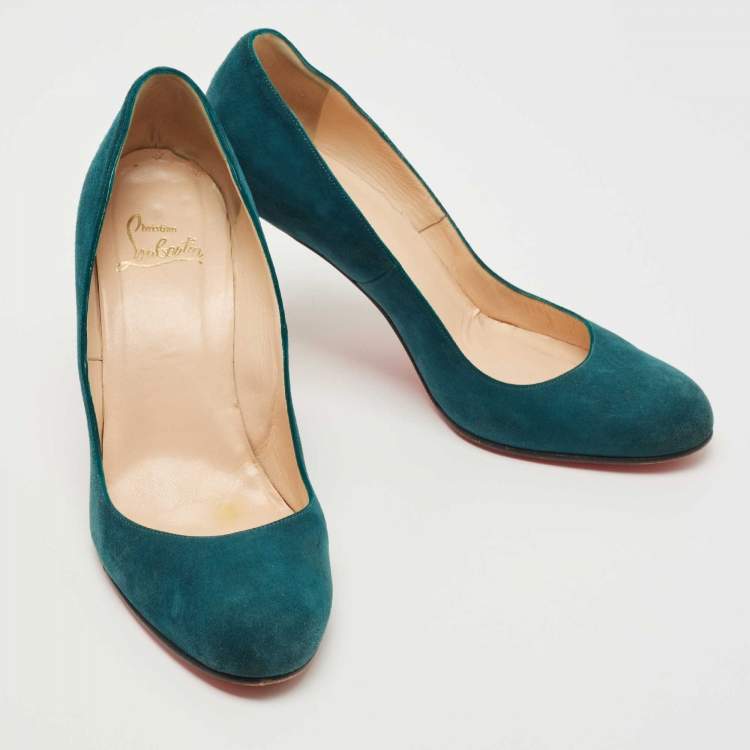 Pre Owned Christian Louboutin Teal Suede Simple Pumps Size 40.5