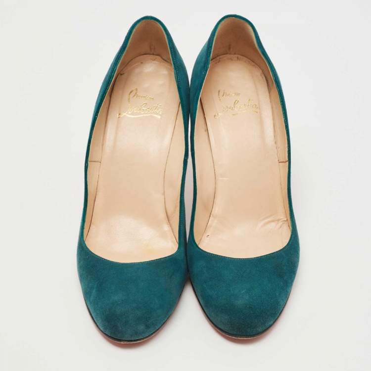 Pre Owned Christian Louboutin Teal Suede Simple Pumps Size 40.5