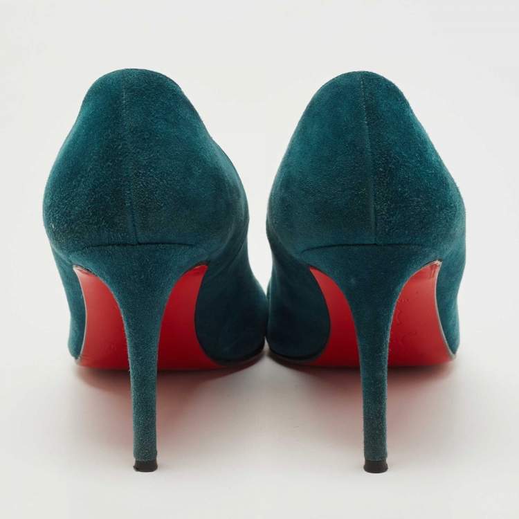 Pre Owned Christian Louboutin Teal Suede Simple Pumps Size 40.5