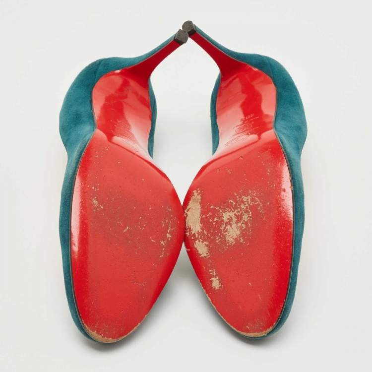 Pre Owned Christian Louboutin Teal Suede Simple Pumps Size 40.5