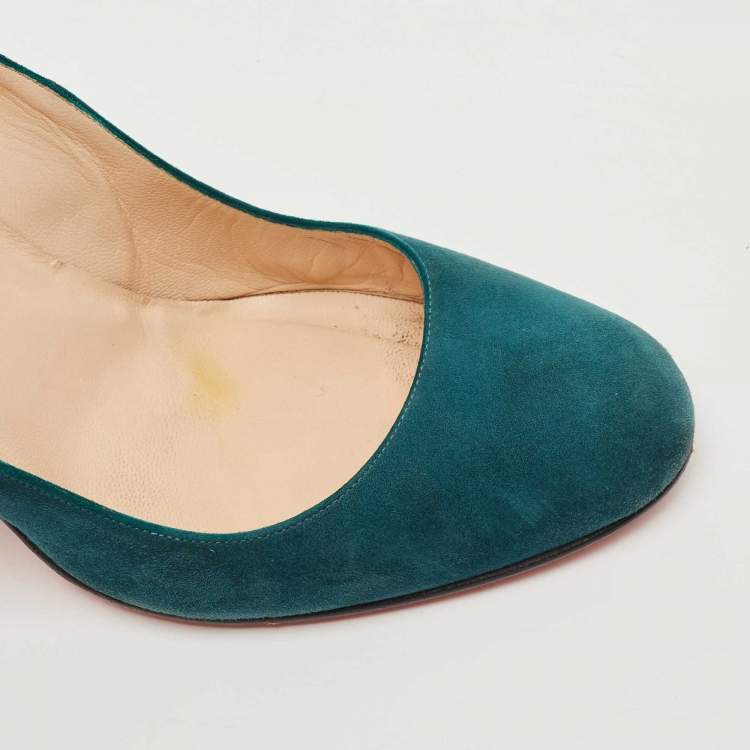 Pre Owned Christian Louboutin Teal Suede Simple Pumps Size 40.5