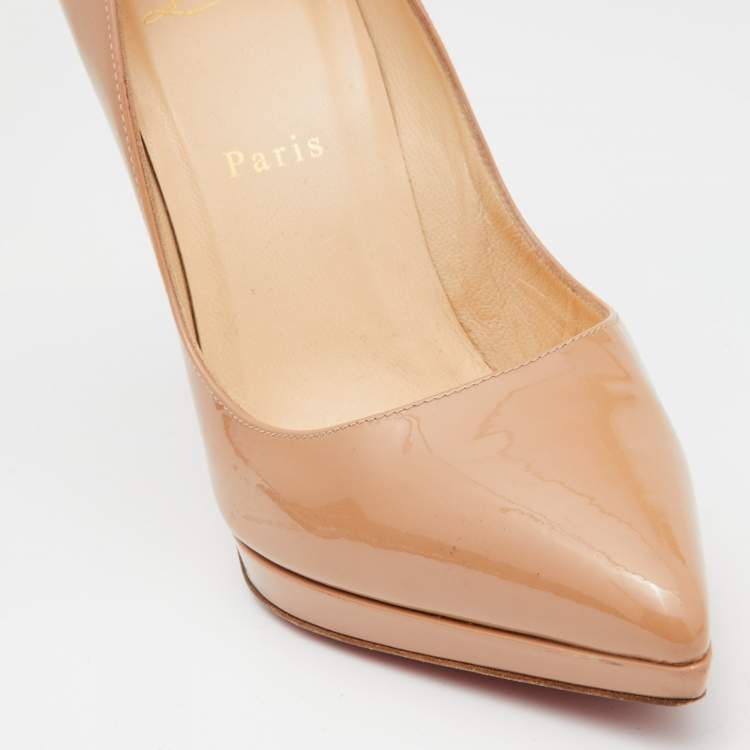 Pre Owned Christian Louboutin Beige Patent Leather Pigalle Plato Pumps Size 38
