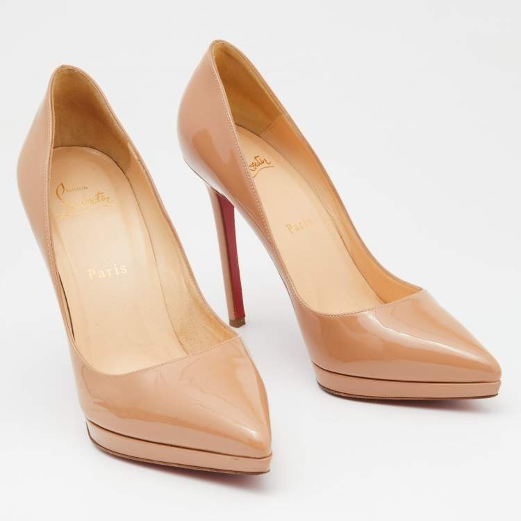 Pre Owned Christian Louboutin Beige Patent Leather Pigalle Plato Pumps Size 38