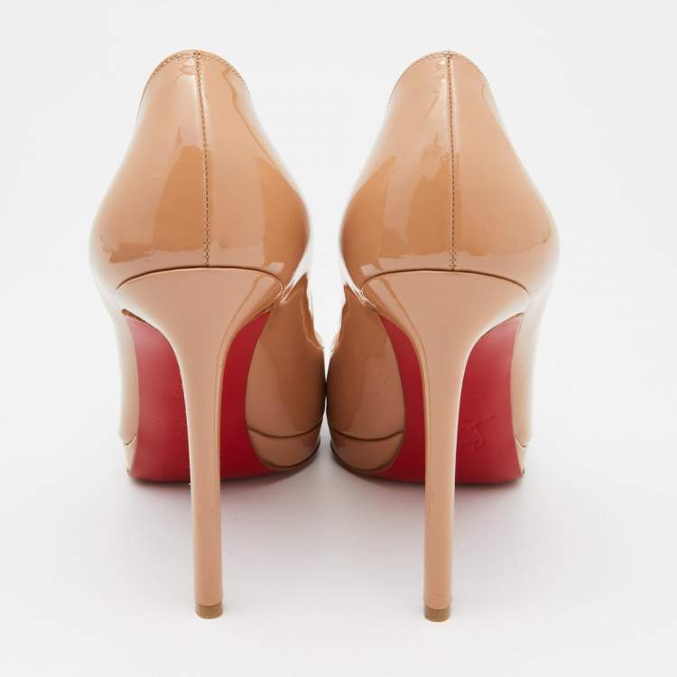 Pre Owned Christian Louboutin Beige Patent Leather Pigalle Plato Pumps Size 38