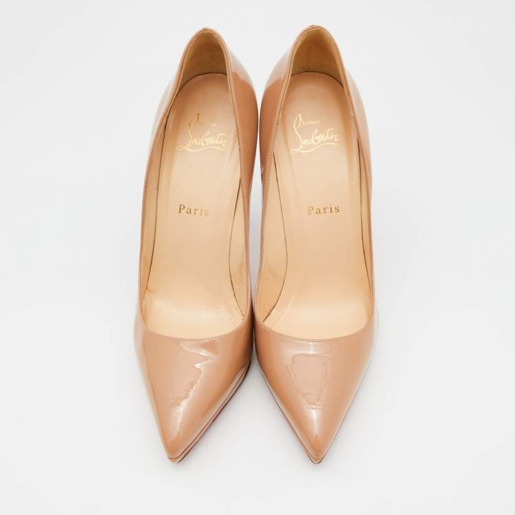 Pre Owned Christian Louboutin Beige Patent Leather Pigalle Plato Pumps Size 38