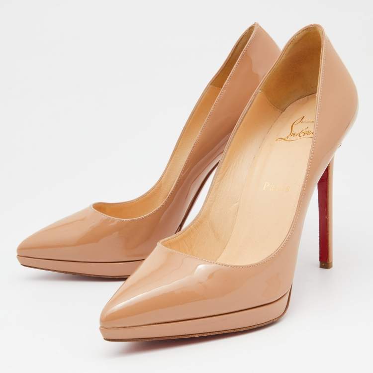 Pre Owned Christian Louboutin Beige Patent Leather Pigalle Plato Pumps Size 38