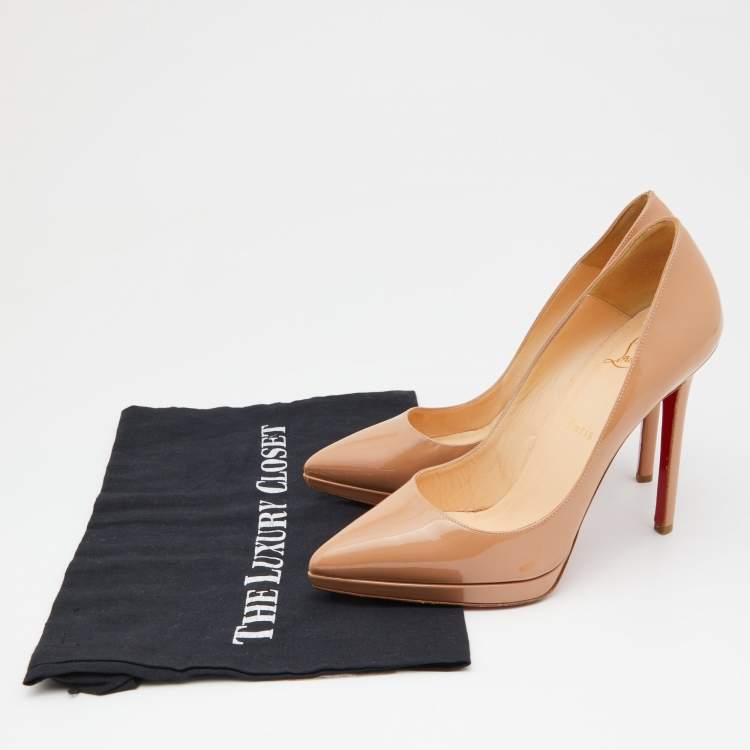 Pre Owned Christian Louboutin Beige Patent Leather Pigalle Plato Pumps Size 38