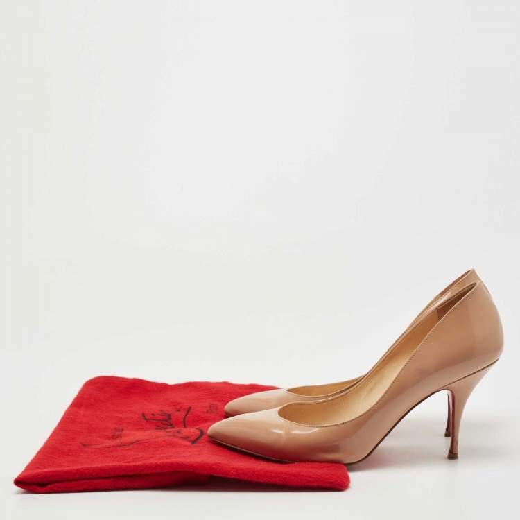 Pre Owned Christian Louboutin Beige Patent Leather Pigalle Follies Pumps Size 37.5