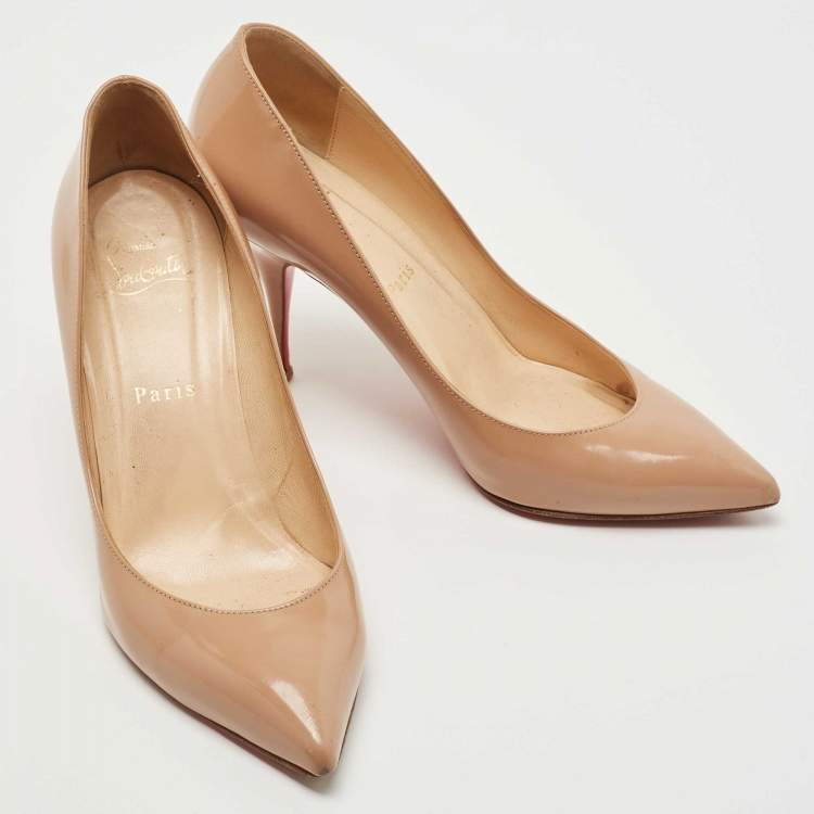Pre Owned Christian Louboutin Beige Patent Leather Pigalle Follies Pumps Size 37.5