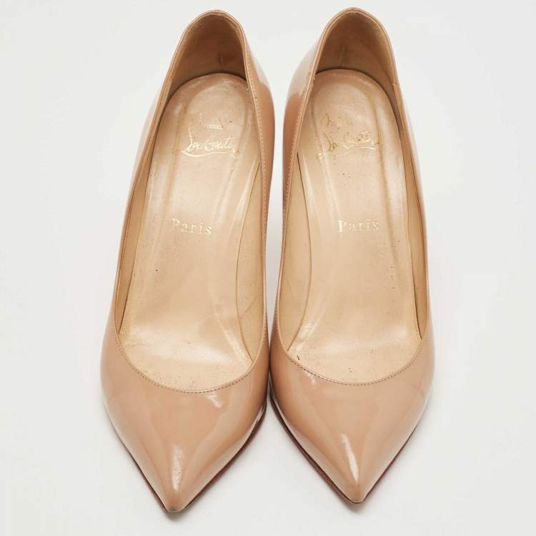 Pre Owned Christian Louboutin Beige Patent Leather Pigalle Follies Pumps Size 37.5