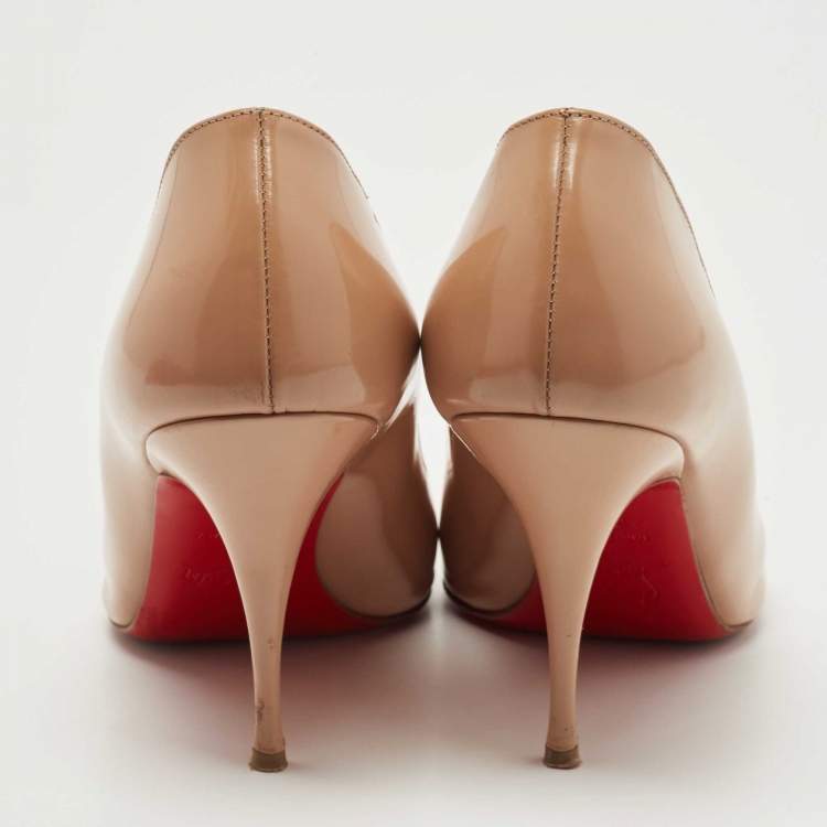 Pre Owned Christian Louboutin Beige Patent Leather Pigalle Follies Pumps Size 37.5