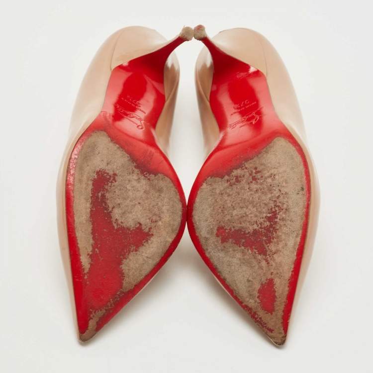 Pre Owned Christian Louboutin Beige Patent Leather Pigalle Follies Pumps Size 37.5