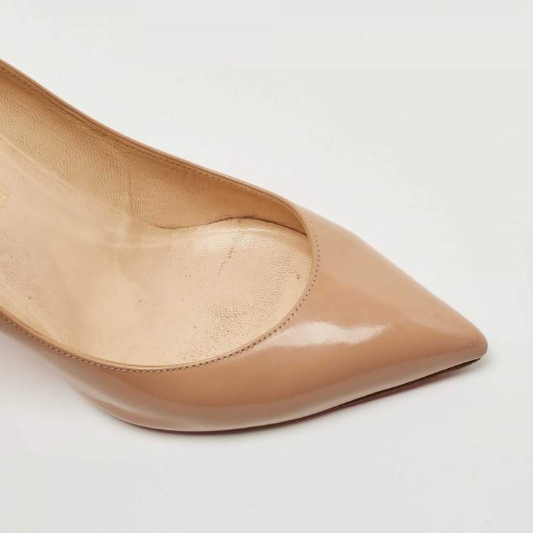 Pre Owned Christian Louboutin Beige Patent Leather Pigalle Follies Pumps Size 37.5