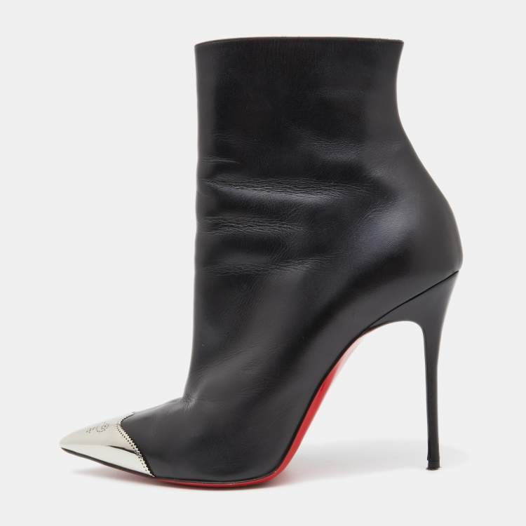 Pre Owned Christian Louboutin Black Leather Calamijane Pointed Toe Ankle Booties Size 40