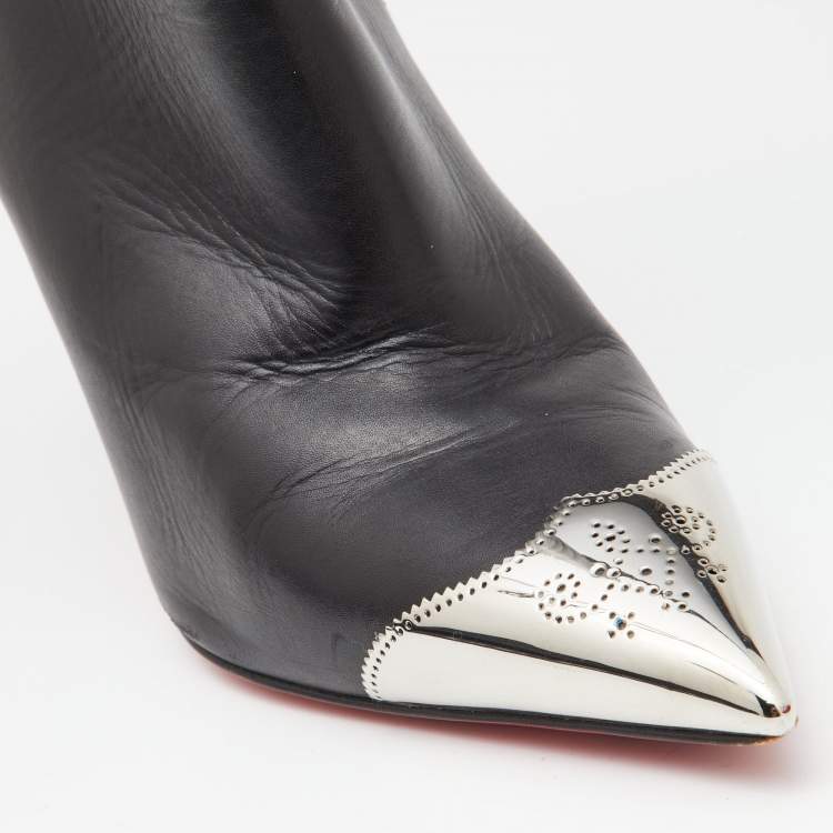 Pre Owned Christian Louboutin Black Leather Calamijane Pointed Toe Ankle Booties Size 40
