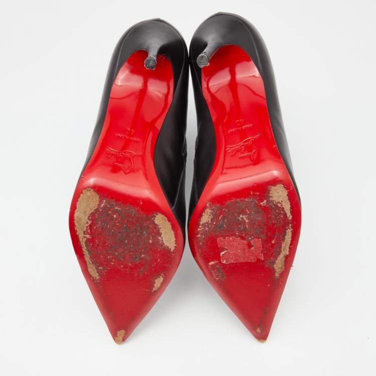 Pre Owned Christian Louboutin Black Leather Calamijane Pointed Toe Ankle Booties Size 40