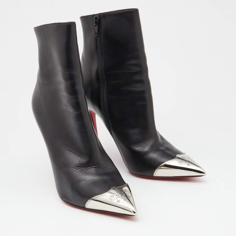 Pre Owned Christian Louboutin Black Leather Calamijane Pointed Toe Ankle Booties Size 40