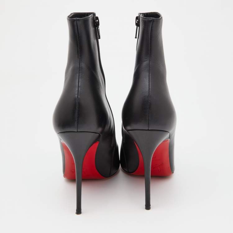 Pre Owned Christian Louboutin Black Leather Calamijane Pointed Toe Ankle Booties Size 40
