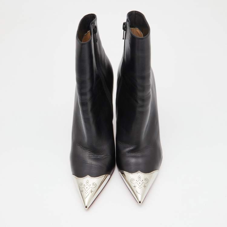 Pre Owned Christian Louboutin Black Leather Calamijane Pointed Toe Ankle Booties Size 40