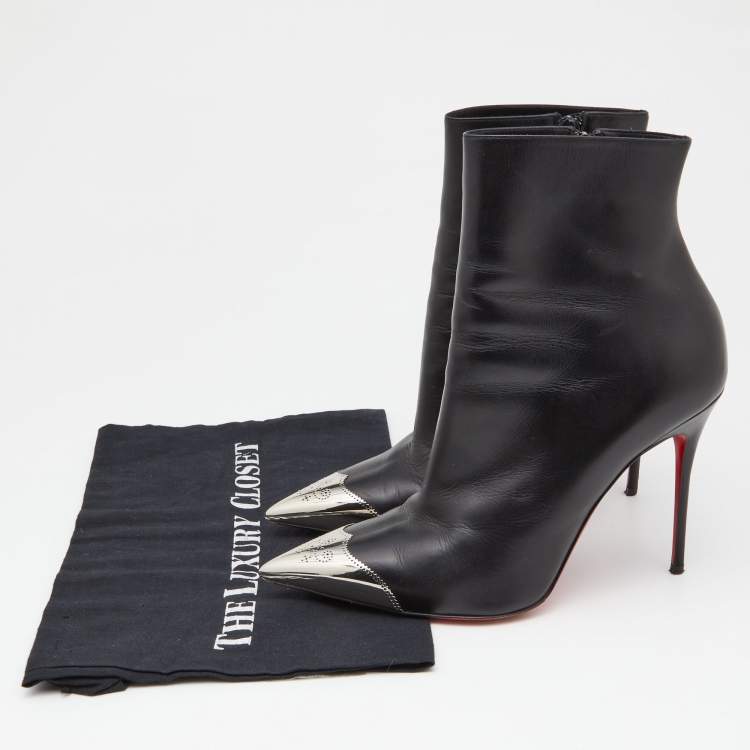 Pre Owned Christian Louboutin Black Leather Calamijane Pointed Toe Ankle Booties Size 40