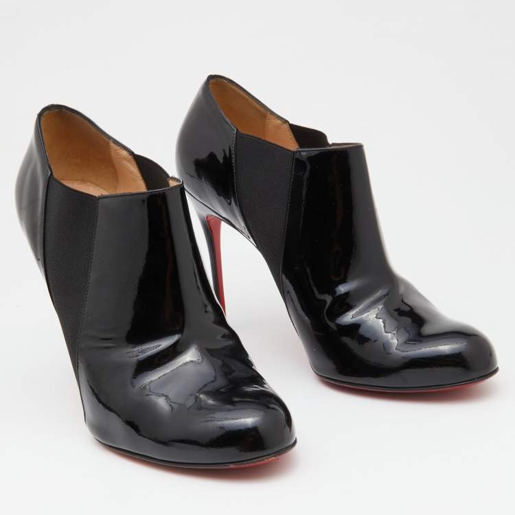 Pre Owned Christian Louboutin Black Patent Leather Ankle Length Boots Size 40