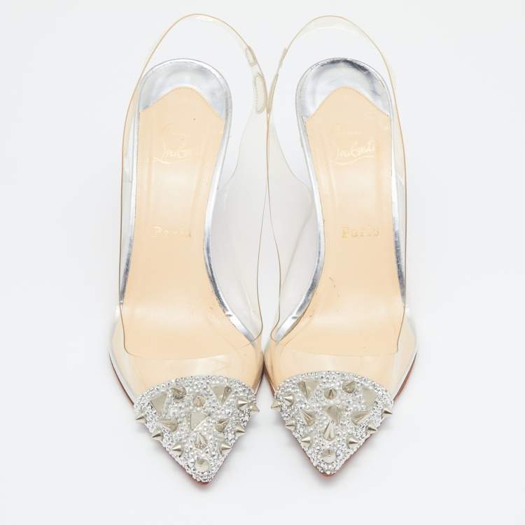 Pre Owned Christian Louboutin Silver/Transparent PVC and Glitter Just Picks Pumps Size 39.5