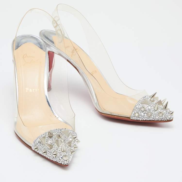 Pre Owned Christian Louboutin Silver/Transparent PVC and Glitter Just Picks Pumps Size 39.5
